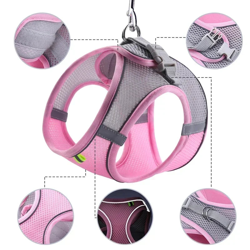 Dog Harness Leash Set for Small Dogs French Bulldog Chihuahua Pug Outdoor Walking Lead Leash Adjustable Puppy Cat Harness Vest