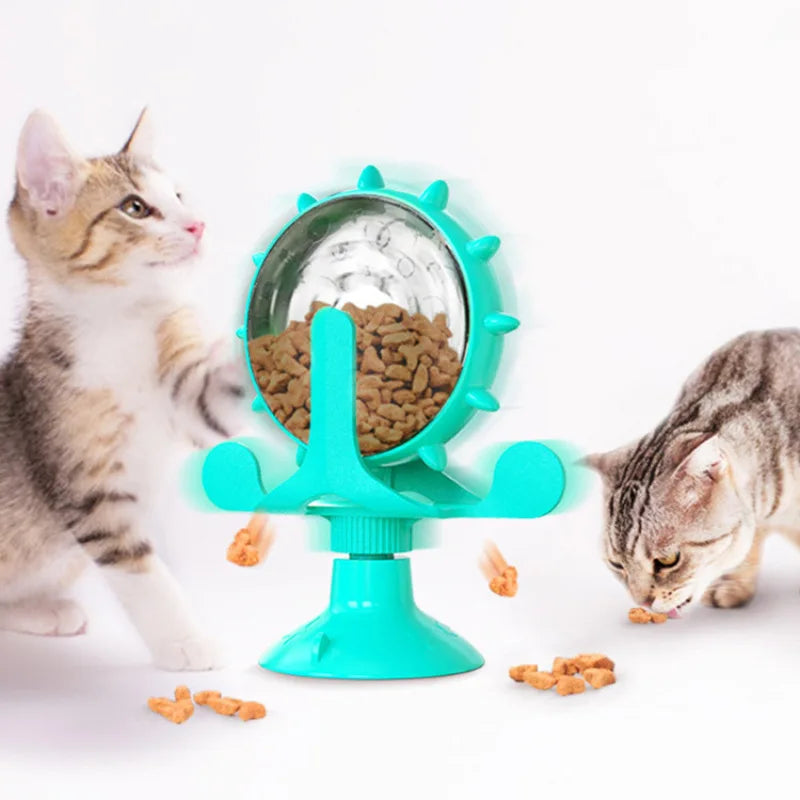 Cat and dog pet toys, feeding devices, windmill turntable food dispensers, cat-entertaining interactive toys