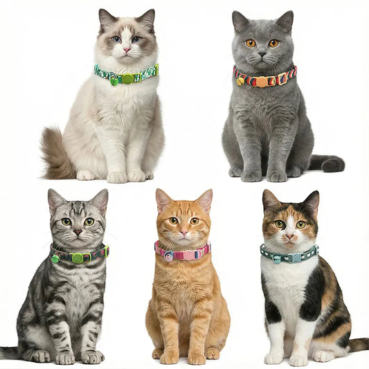 Cute Cat Collar Kitten Safety Breakaway Collar with Bell Adjustable Soft Collars for Small Cats Pet Products Necklace Decor