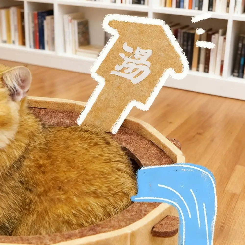 Bathtub Shape Semi-Enclosed Felt Cat Bed for Small Medium Cats Cozy 4 Seasons Universal Cat House with Claw Sharpening Feature