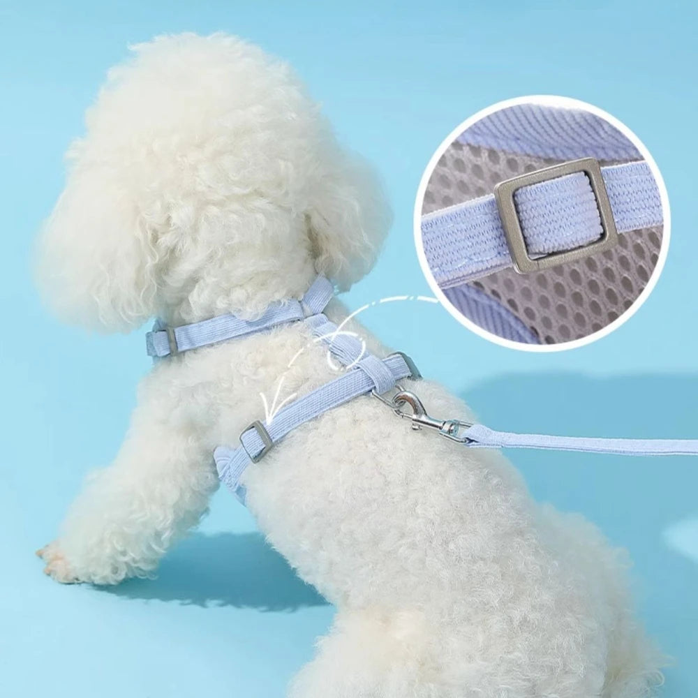 Dog Harness with 1.5m Leash Set Adjustable Pet Harness for Puppy Cats French Bulldog Chihuahua Outdoor Walking Lead Leash