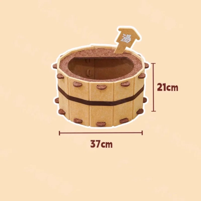 Bathtub Shape Semi-Enclosed Felt Cat Bed for Small Medium Cats Cozy 4 Seasons Universal Cat House with Claw Sharpening Feature