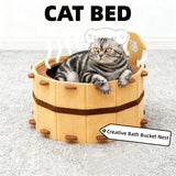 Bathtub Shape Semi-Enclosed Felt Cat Bed for Small Medium Cats Cozy 4 Seasons Universal Cat House with Claw Sharpening Feature