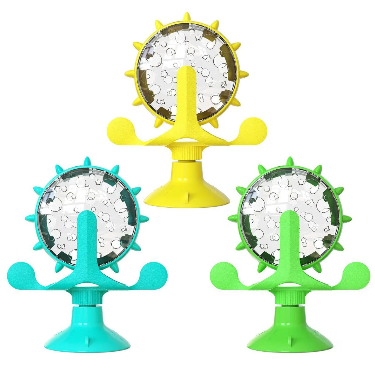 Cat and dog pet toys, feeding devices, windmill turntable food dispensers, cat-entertaining interactive toys